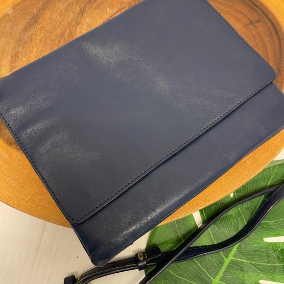 Frank and Oak Navy Blue Leather Envelope Crossbody Bag - Picture 2 of 16